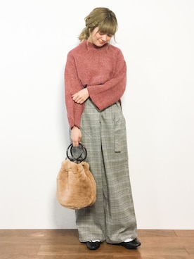 「ラップパンツ」｜「アイテム（スラックス）」を使った、piya*さん（レディース・154cm）の冬コーディネート