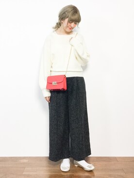 「ツイードパンツ」｜「アイテム（スウェット）」を使った、piya*さん（レディース・154cm）の春コーディネート