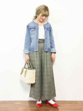 「グレンチェック」｜「アイテム（デニムジャケット）」を使った、piya*さん（レディース・154cm）の春コーディネート