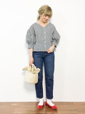 「ハイウェストデニム」｜piya*さん（レディース・154cm）の春コーディネート
