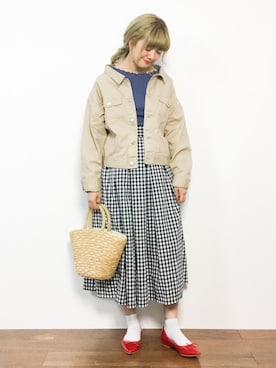 「one after another NICE CLAUP（ワンアフターアナザーナイスクラップ）のアイテム（デニムジャケット）」を使った、piya*さん（レディース・154cm）の春コーディネート