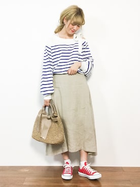 「cache cache（カシュ カシュ）のアイテム（かごバッグ）」を使った、piya*さん（レディース・154cm）の春コーディネート