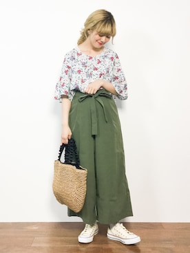 「green label relaxing（グリーンレーベルリラクシング）のアイテム（かごバッグ）」を使った、piya*さん（レディース・154cm）の春コーディネート