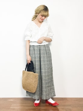 「green label relaxing（グリーンレーベルリラクシング）のアイテム（かごバッグ）」を使った、piya*さん（レディース・154cm）の春コーディネート