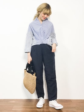 「green label relaxing（グリーンレーベルリラクシング）のアイテム（かごバッグ）」を使った、piya*さん（レディース・154cm）の春コーディネート