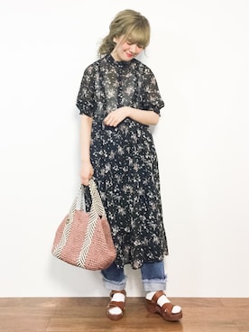 「cache cache（カシュ カシュ）のアイテム（かごバッグ）」を使った、piya*さん（レディース・154cm）の春コーディネート
