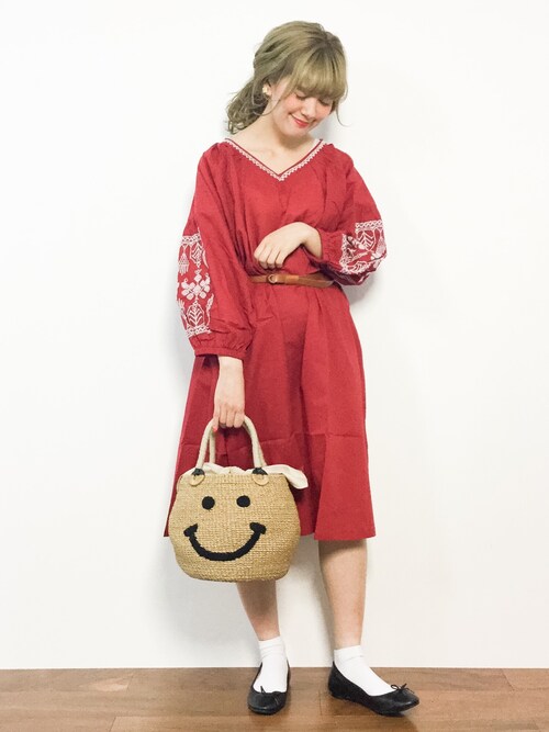 piya* is wearing coen "【Market】袖ボリュームエンブロイダリーワンピース"