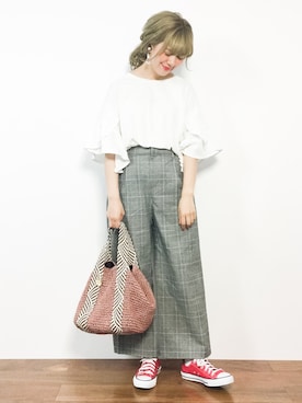 「cache cache（カシュ カシュ）のアイテム（かごバッグ）」を使った、piya*さん（レディース・154cm）の春コーディネート