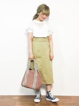 「cache cache（カシュ カシュ）のアイテム（かごバッグ）」を使った、piya*さん（レディース・154cm）の春コーディネート
