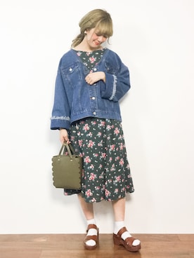 「スカラップ」｜「アイテム（ジャケット/アウター）」を使った、piya*さん（レディース・154cm）の春コーディネート