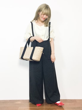 「レースブラウス」｜「アイテム（サロペット/オーバーオール）」を使った、piya*さん（レディース・154cm）の春コーディネート