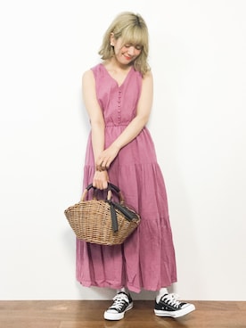 「grove（グローブ）のアイテム（かごバッグ）」を使った、piya*さん（レディース・154cm）の夏コーディネート