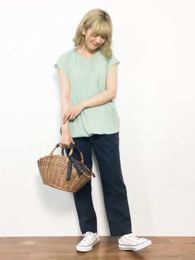 「grove（グローブ）のアイテム（かごバッグ）」を使った、piya*さん（レディース・154cm）の夏コーディネート