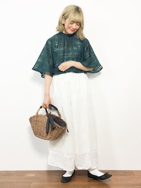 「grove（グローブ）のアイテム（かごバッグ）」を使った、piya*さん（レディース・154cm）の夏コーディネート