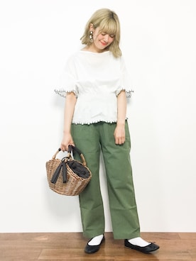 「grove（グローブ）のアイテム（かごバッグ）」を使った、piya*さん（レディース・154cm）の夏コーディネート