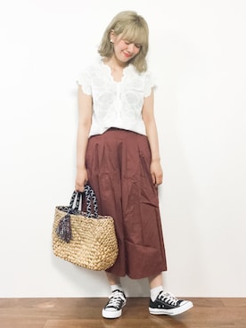 「LAKOLE（ラコレ）のアイテム（かごバッグ）」を使った、piya*さん（レディース・154cm）の夏コーディネート