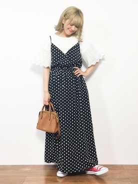 「スカラップ」｜「アイテム（ワンピース/ドレス）」を使った、piya*さん（レディース・154cm）の夏コーディネート