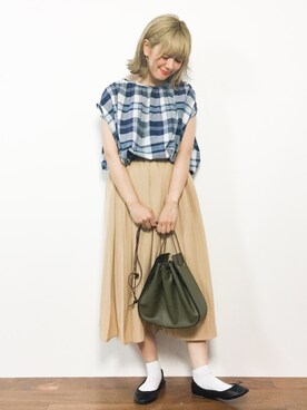 「KBF+（ケービーエフプラス）のアイテム（バッグ）」を使った、piya*さん（レディース・154cm）の夏コーディネート