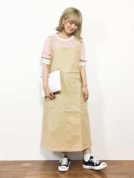 「リブT」｜「アイテム（サロペット/オーバーオール）」を使った、piya*さん（レディース・154cm）の夏コーディネート
