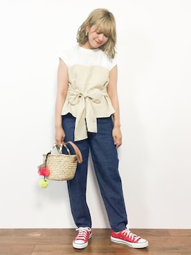 「niko and...（ニコアンド）のアイテム（かごバッグ）」を使った、piya*さん（レディース・154cm）の夏コーディネート