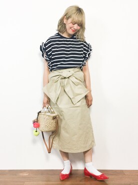 「niko and...（ニコアンド）のアイテム（かごバッグ）」を使った、piya*さん（レディース・154cm）の夏コーディネート