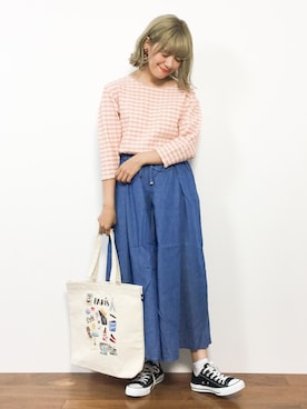 「Afternoon Tea（アフタヌーンティー）のアイテム（トートバッグ）」を使った、piya*さん（レディース・154cm）の夏コーディネート