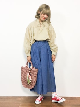 「cache cache（カシュ カシュ）のアイテム（かごバッグ）」を使った、piya*さん（レディース・154cm）の夏コーディネート