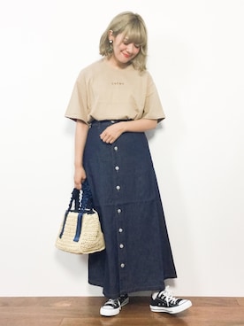 「ISOOK（アイスー）のアイテム（Tシャツ/カットソー）」を使った、piya*さん（レディース・154cm）の夏コーディネート