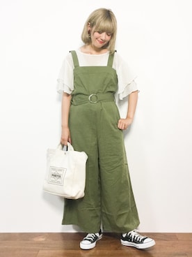 「フレアスリーブ」｜「アイテム（サロペット/オーバーオール）」を使った、piya*さん（レディース・154cm）の夏コーディネート