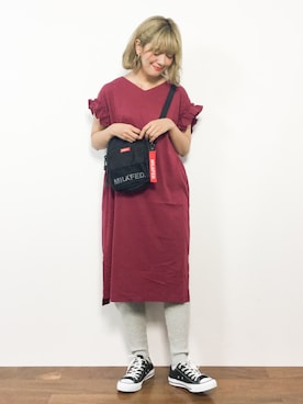 「袖フリル」｜「アイテム（ワンピース/ドレス）」を使った、piya*さん（レディース・154cm）の夏コーディネート