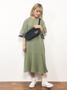 「袖フリル」｜「アイテム（ワンピース/ドレス）」を使った、piya*さん（レディース・154cm）の夏コーディネート