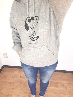 「UNIQLO（ユニクロ）のアイテム（パーカー、グレー系）」を使った、kotonaさん（レディース・153cm）の春コーディネート