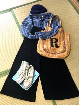「とろみシャツ」｜「アイテム（ニットキャップ/ビーニー）」を使った、Mitsuko.Tさん（レディース・156cm）の春コーディネート