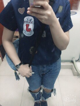 「アイテム（ボディバッグ/ウエストポーチ、ブルー系）」を使った、JoyceRoccckさん（レディース・158cm）の夏コーディネート