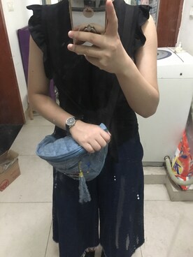 「アイテム（ボディバッグ/ウエストポーチ、ブルー系）」を使った、JoyceRoccckさん（レディース・158cm）の夏コーディネート