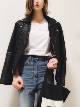 「URBAN RESEARCH（アーバンリサーチ）のアイテム（ライダースジャケット）」を使った、ナオさん（レディース・155cm）の春コーディネート