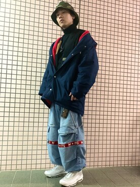 「FILA（フィラ）のアイテム（ダウンジャケット/コート）」を使った、kachi.さん（メンズ・170cm）の冬コーディネート