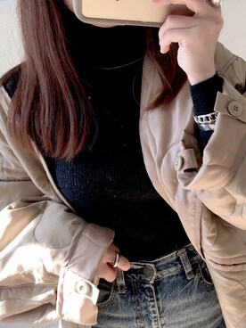 「ハイウエストデニム」｜「アイテム（その他アウター）」を使った、mさん（レディース・156cm）の冬コーディネート