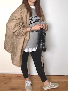 「UNIQLO（ユニクロ）のWOMEN ウルトラストレッチジーンズ（デニムパンツ）」を使った、mさん（レディース・156cm）の春コーディネート