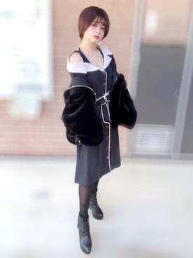 「足長効果」｜「アイテム（ブルゾン）」を使った、mio*さん（レディース・152cm）の冬コーディネート
