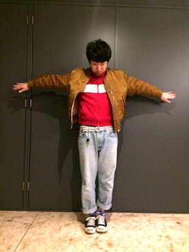 「アイテム（ミリタリージャケット、ゴールド系）」を使った、ykさん（メンズ・166cm）の冬コーディネート