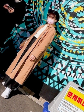 「レザースカート」｜「アイテム（ステンカラーコート）」を使った、ササササササササササササさん（レディース・153cm）の秋コーディネート