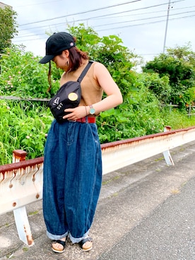 「ベルトサンダル」｜「アイテム（帽子）」を使った、りおんぐさん（レディース・150cm）の夏コーディネート