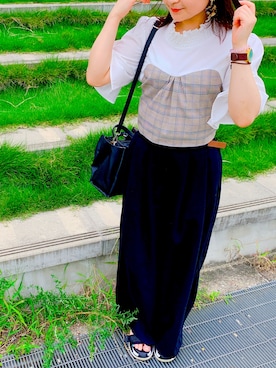 「夏秋ミックス」｜「アイテム（トートバッグ）」を使った、りおんぐさん（レディース・150cm）の秋コーディネート