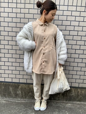 カーディガン ボレロを使った コーデュロイシャツ のレディース人気ファッションコーディネート Wear