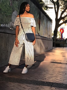 「stripes」｜「アイテム（オールインワン・サロペット）」を使った、Amahdiya Muhammadさん（レディース・170cm）の春コーディネート