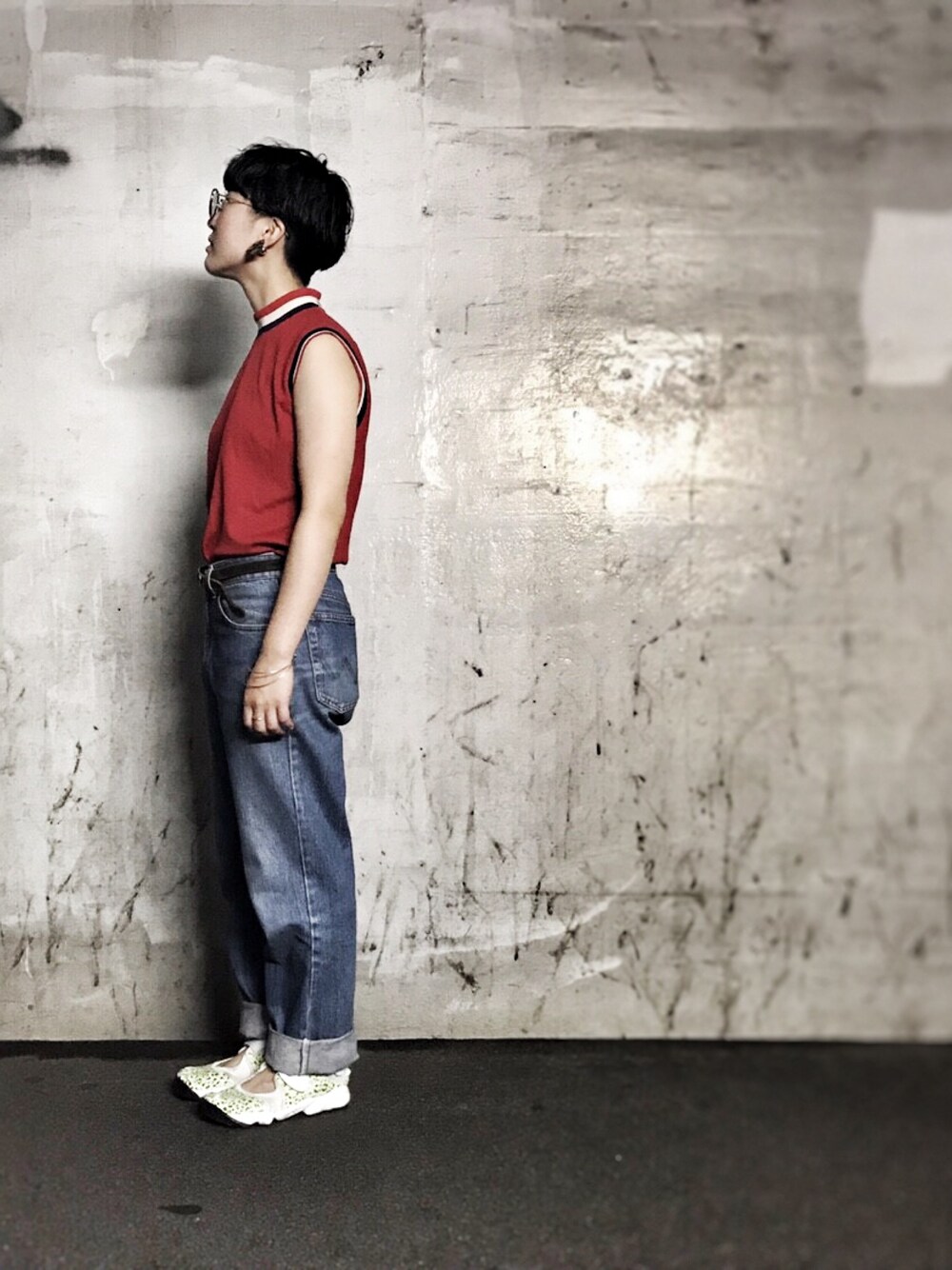「カジュアルコーデ、ootd、海の日、スポーツミックス、デニム、夏、オーバーサイズ、coordinate」｜「OLIVER PEOPLESのアイテム（メガネ、ブルー系）」を使った、いちさん（レディース・154cm）の夏コーディネートの1枚目の写真