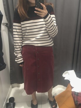 「UNIQLO（ユニクロ）のアイテム（スカート、ブラウン系）」を使った、momoco_0130さん（レディース・155cm）の秋コーディネート