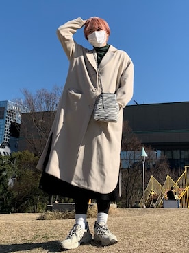 「UNIQLO（ユニクロ）のエクストラファインメリノリブタートルネックセーター（長袖）（ニット/セーター）」を使った、𠮷田さん（レディース・165cm）の冬コーディネート