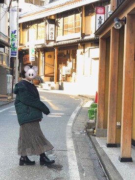 「Right-on（ライトオン）のアイテム（ダウンジャケット/コート）」を使った、misaki さん（レディース・159cm）の冬コーディネート